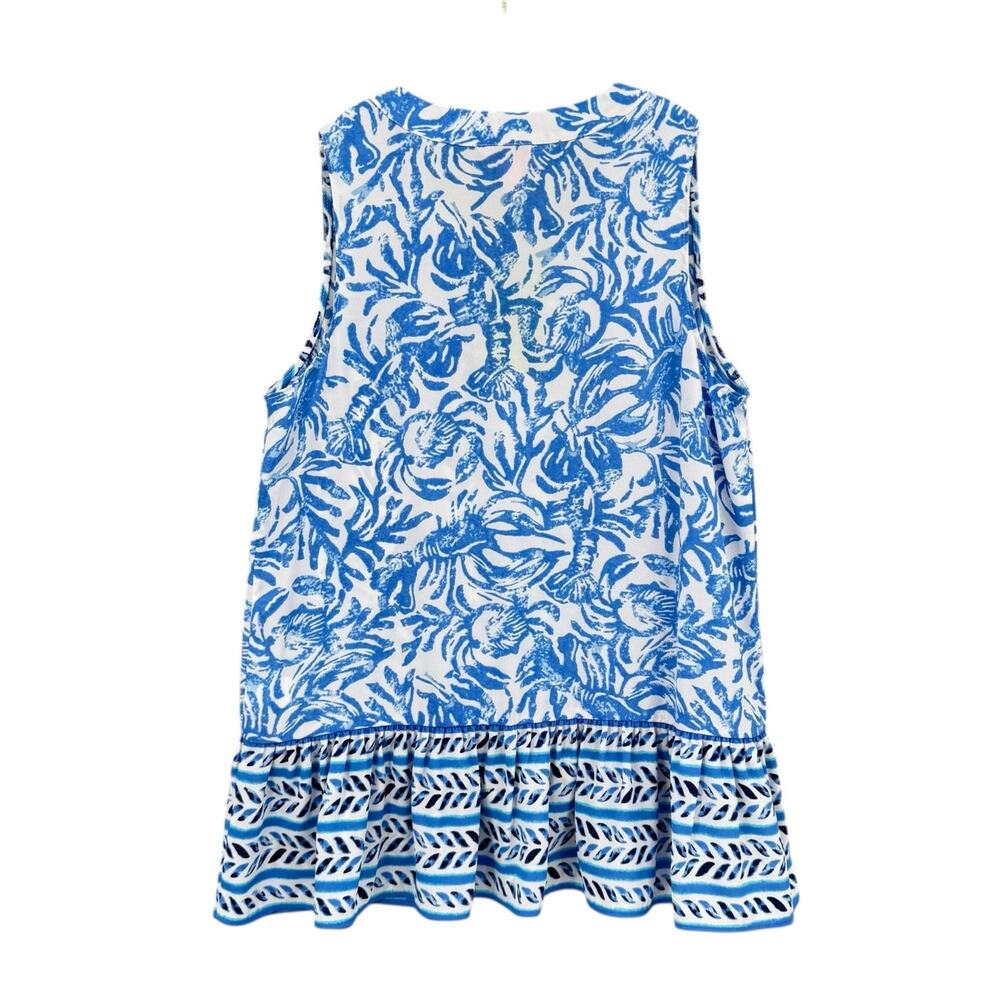 Lilly Pulitzer NWT Gramercy Resort White Blue Print Sleeveless Top Peplum Tank - Picture 8 of 11